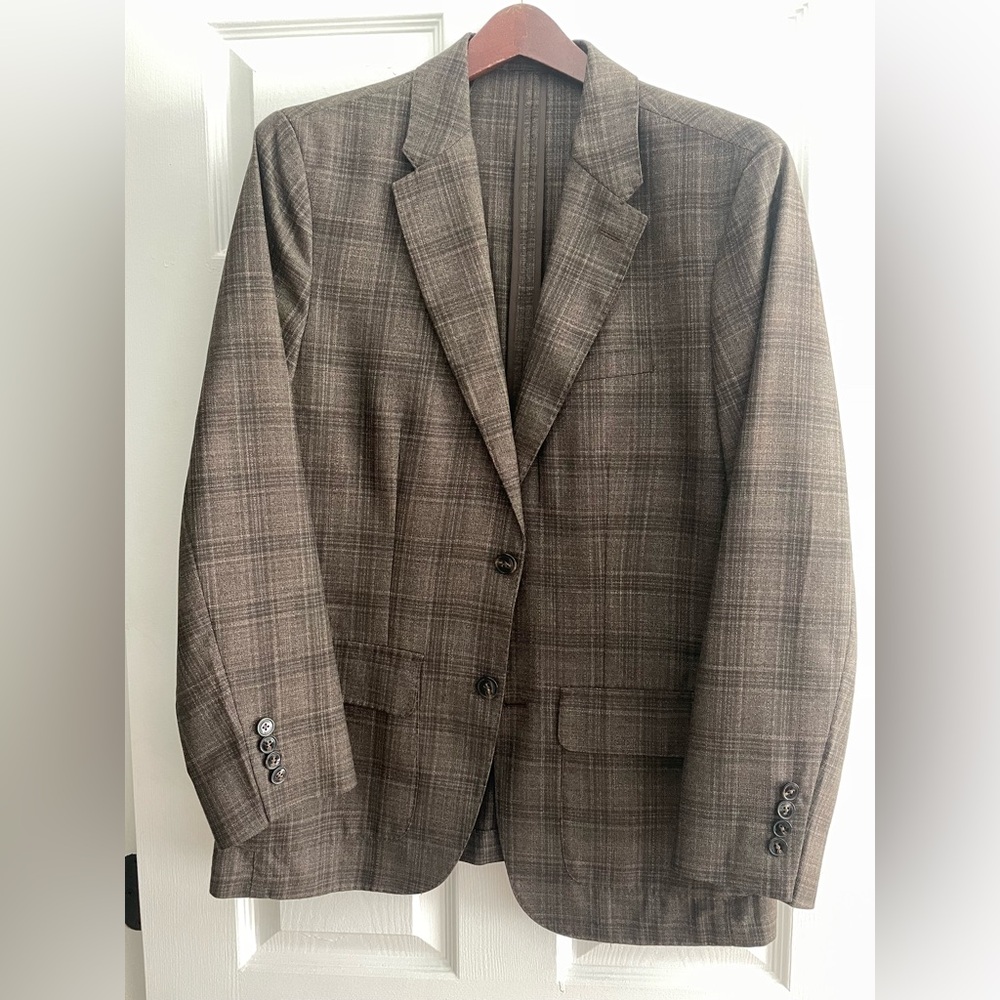 Michael Kors 38R Men's Tonal Check Plaid Blazer Sport Coat Brown 38 R